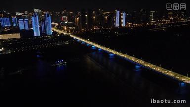 武汉夜景航拍湖北武汉长江大桥